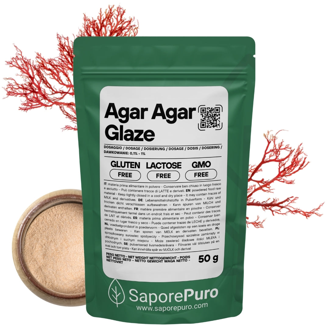 Glaseado de agar agar - E406 - Origen ITALIA - Para glaseados, coberturas, salsas simples - alternativa a la gelatina - SaporePuro